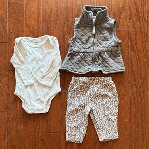 Carter's Baby Girls 3-piece Gray Quilted Vest Set 0-3 months